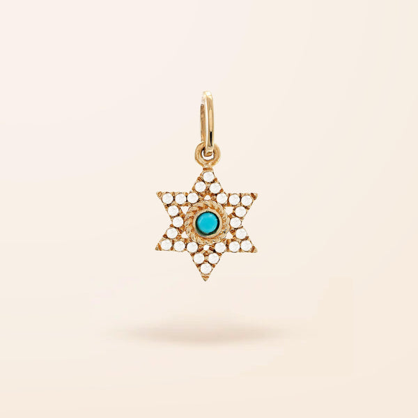 14K Gold Turquoise Star of David Charm