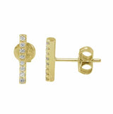 Sterling Silver Gold Plated CZ Bar Studs