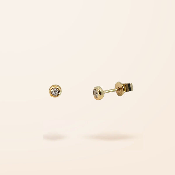 14K Gold Diamond Bezel Stud Earrings