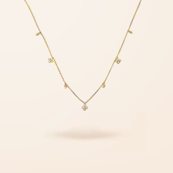 14K Gold Diamond Clover Drop Necklace