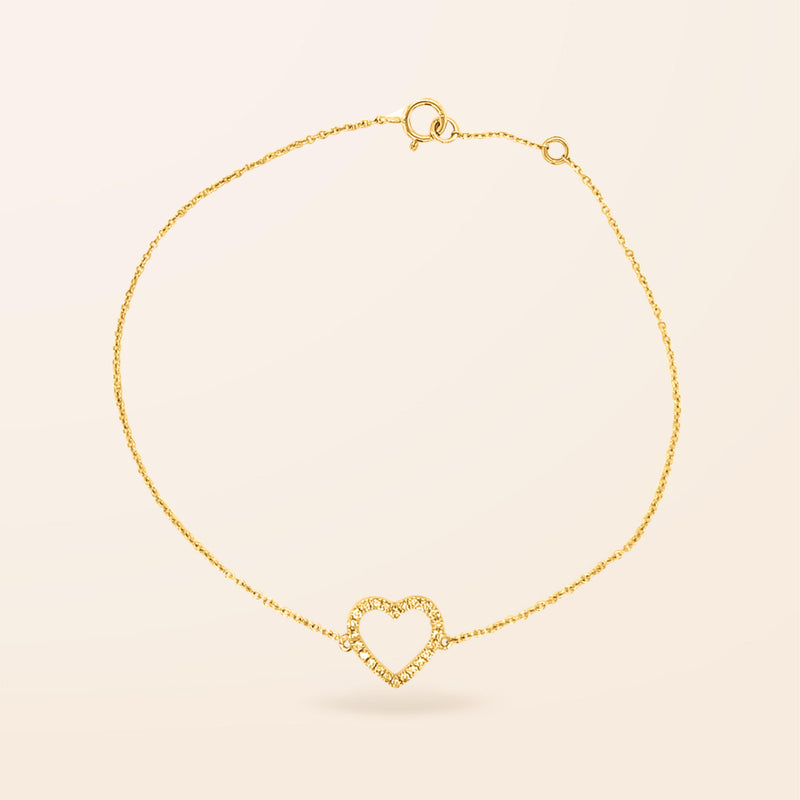 14K Gold Diamond Open Heart Bracelet
