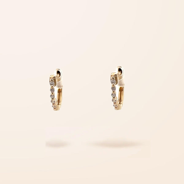 14K Gold Diamond Shared Prong Huggie Earrings