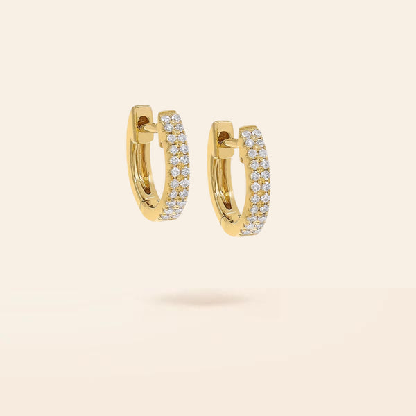 14K Gold Double Row Mini Diamond Huggie Earrings