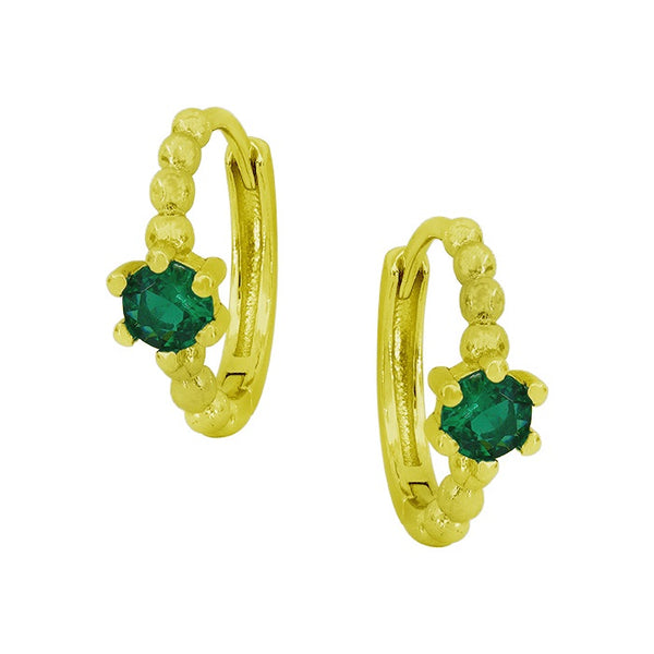 Sterling Silver Gold Plated Green CZ Huggie Earrings