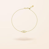 10K Gold Diamond Adjustable Evil Eye Bracelet