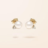 14K Pearl And Diamond Stud Earrings