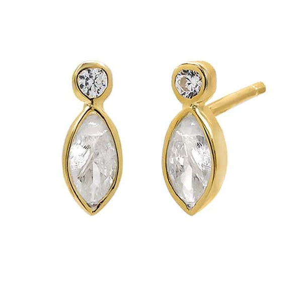 Sterling Silver Gold Plated Marquis and Round CZ Stud Earrings