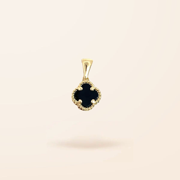 10K Gold Onyx Clover Charm