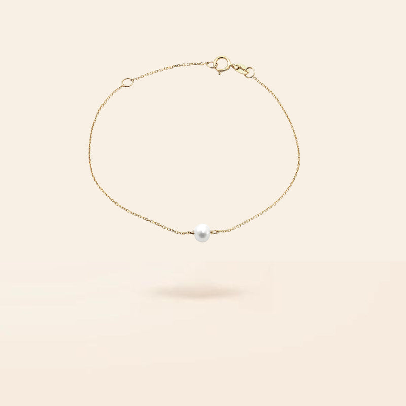 14K Gold Single Pearl Bracelet