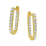 Sterling Silver Gold Plated Rectangle CZ Huggie Earrings