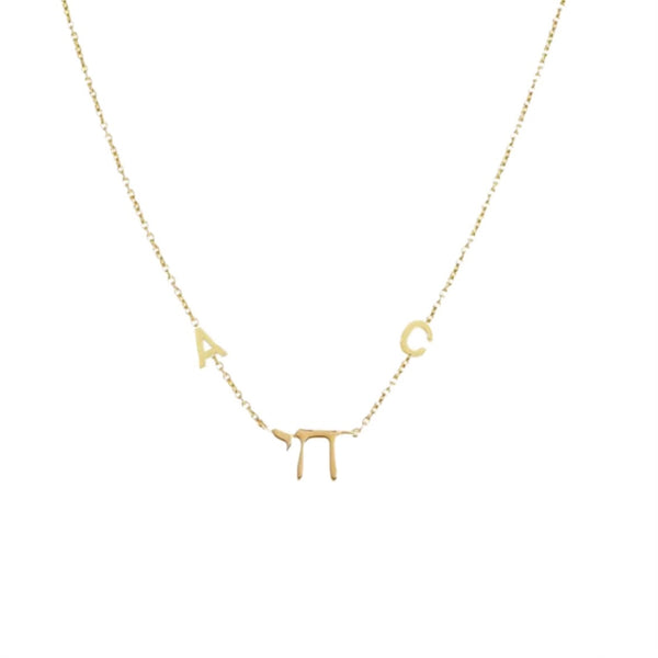 14K yellow chai initial necklace C then A- 17" adjustable to 16"