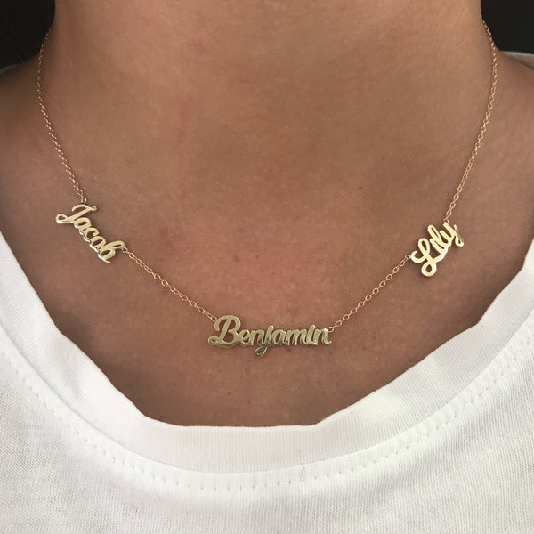 10K Gold Triple Name Necklace