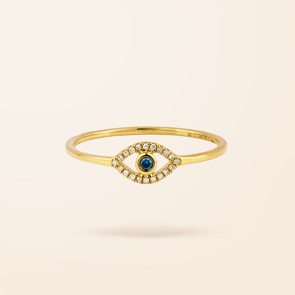 14K Gold Mini Diamond and Sapphire Evil Eye Ring