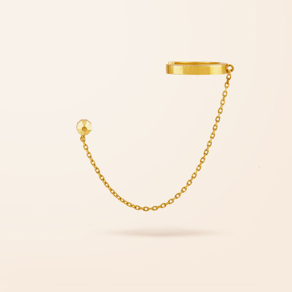 14K Gold Ear Cuff with Stud Chain Earring