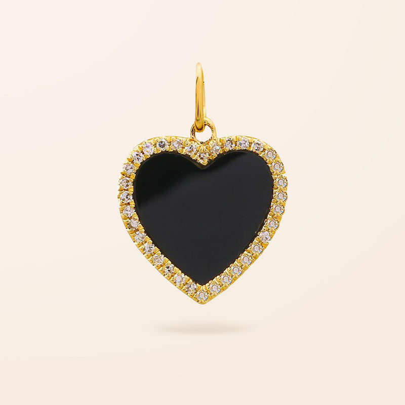 14K Gold Diamond and Onyx Heart Charm