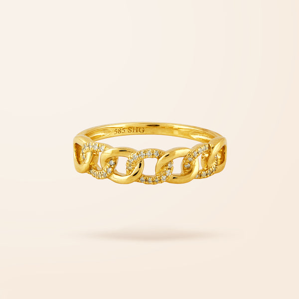 14K Gold Diamond Chain Ring