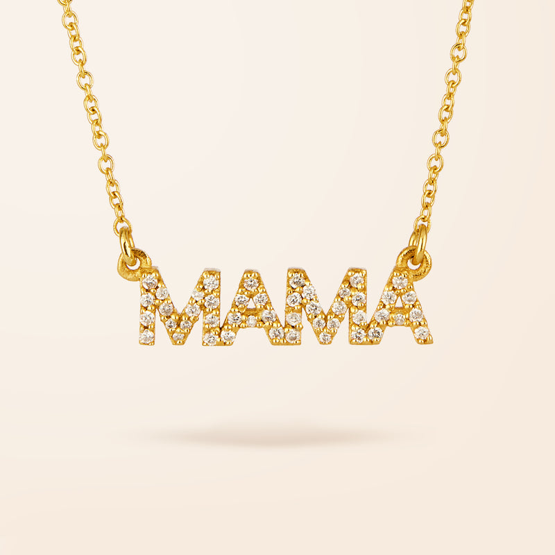 14K Gold Diamond Mama Necklace