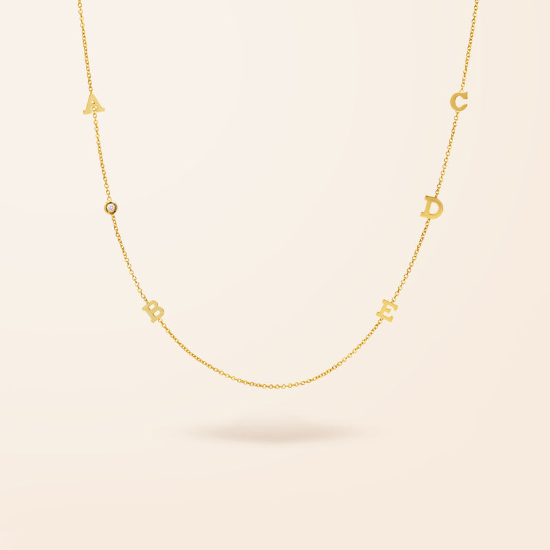 14K Gold Initial and Diamond Bezel Necklace