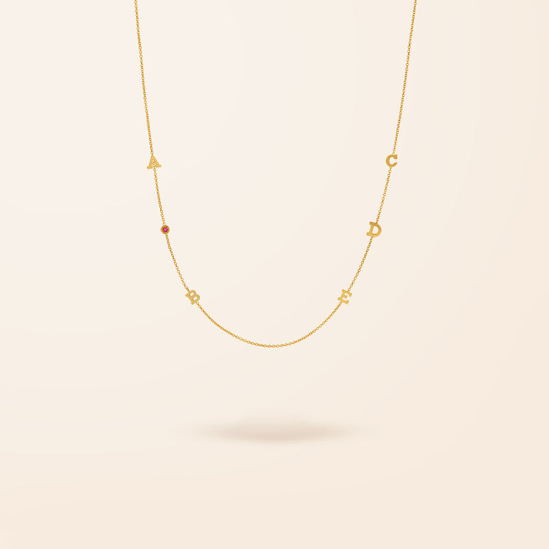 14K Gold Initial and Birthstone Necklace
