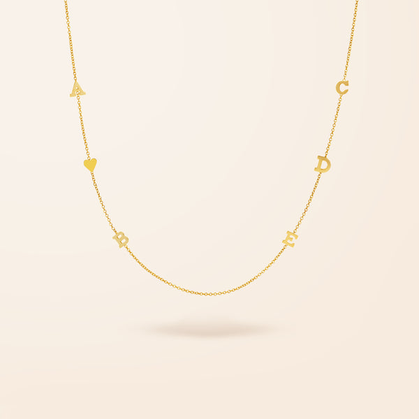 14K Gold Initial and Heart Necklace
