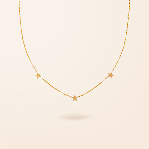 14K Gold Three Star Necklace