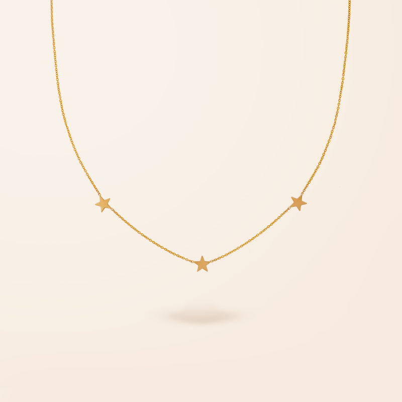 14K Gold Three Star Necklace