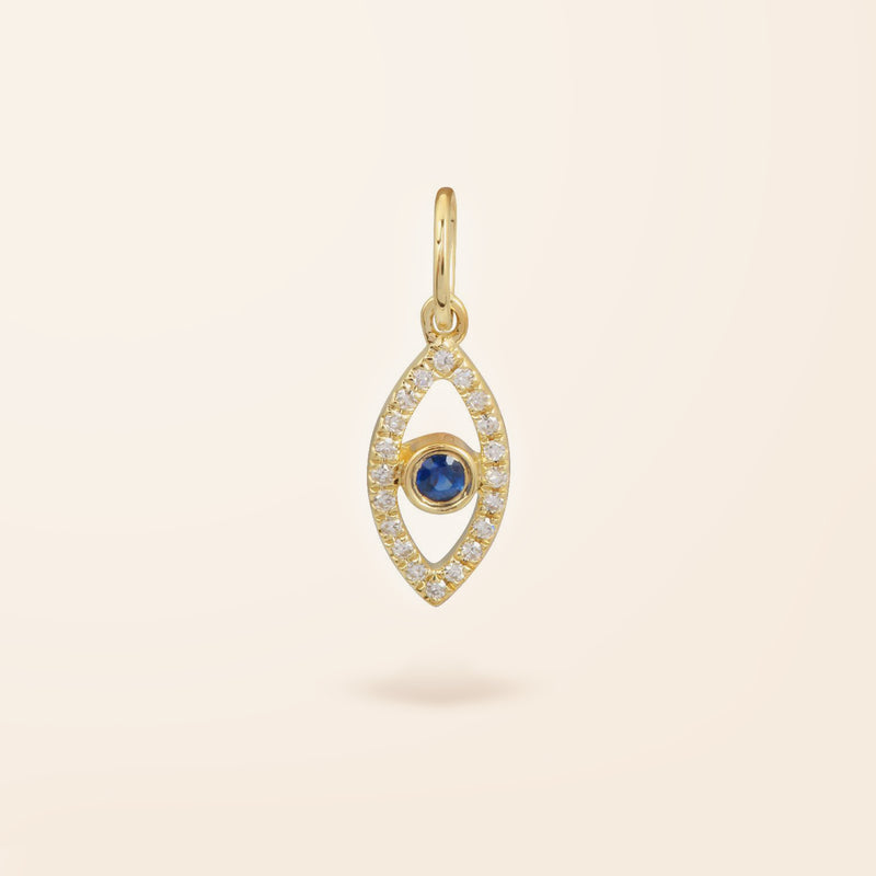 14K Gold Diamond and Sapphire Evil Eye Charm