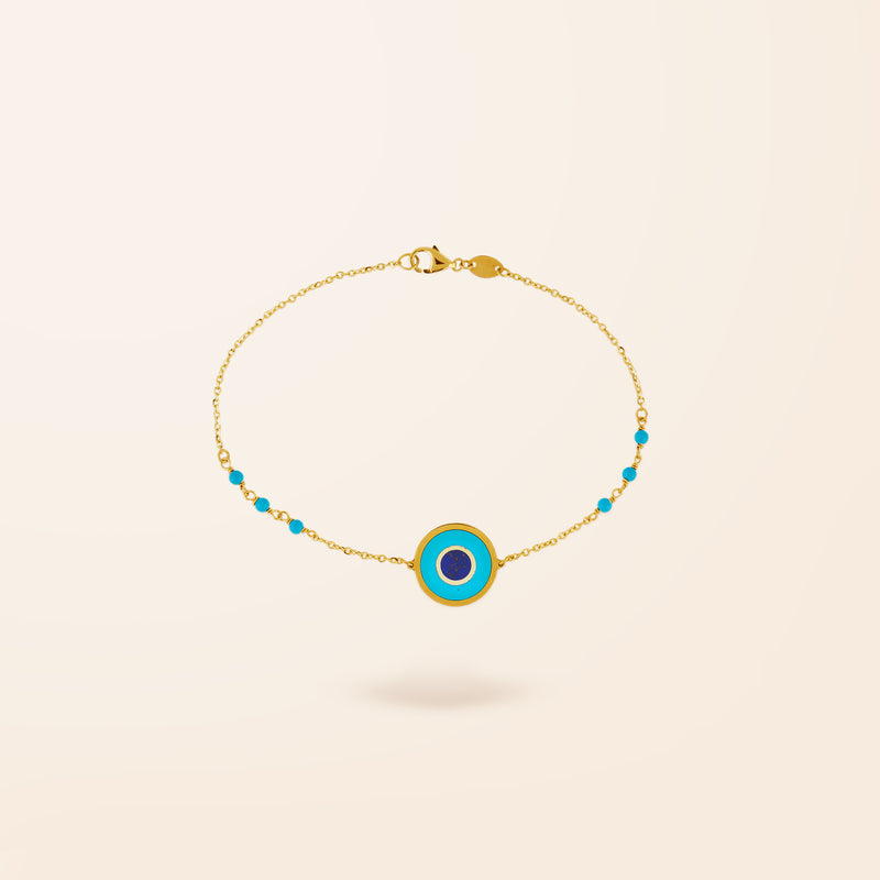 14K Gold Turquoise Evil Eye Bracelet