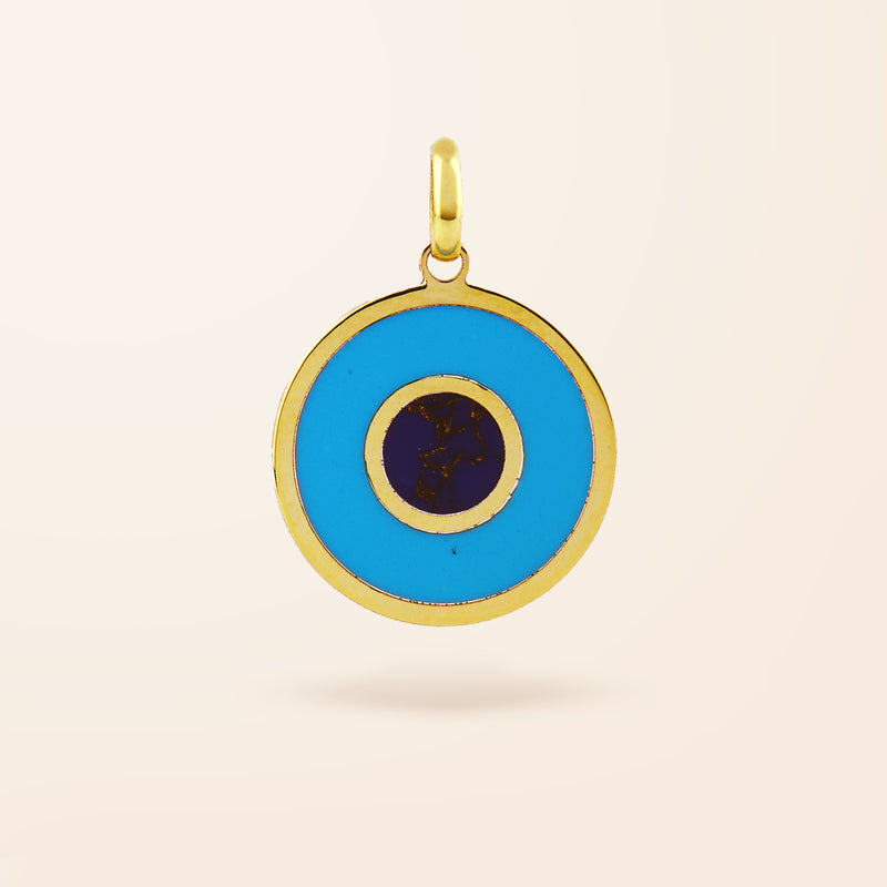 14K Gold Turquoise Evil Eye Charm