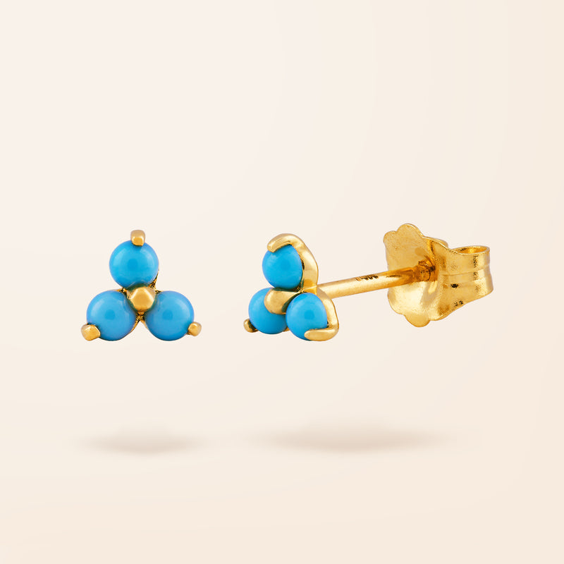 14K Gold Turquoise Trio Stud Earrings