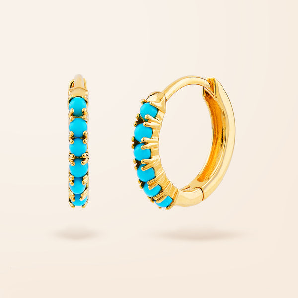 14K Gold Turquoise Huggie Earrings