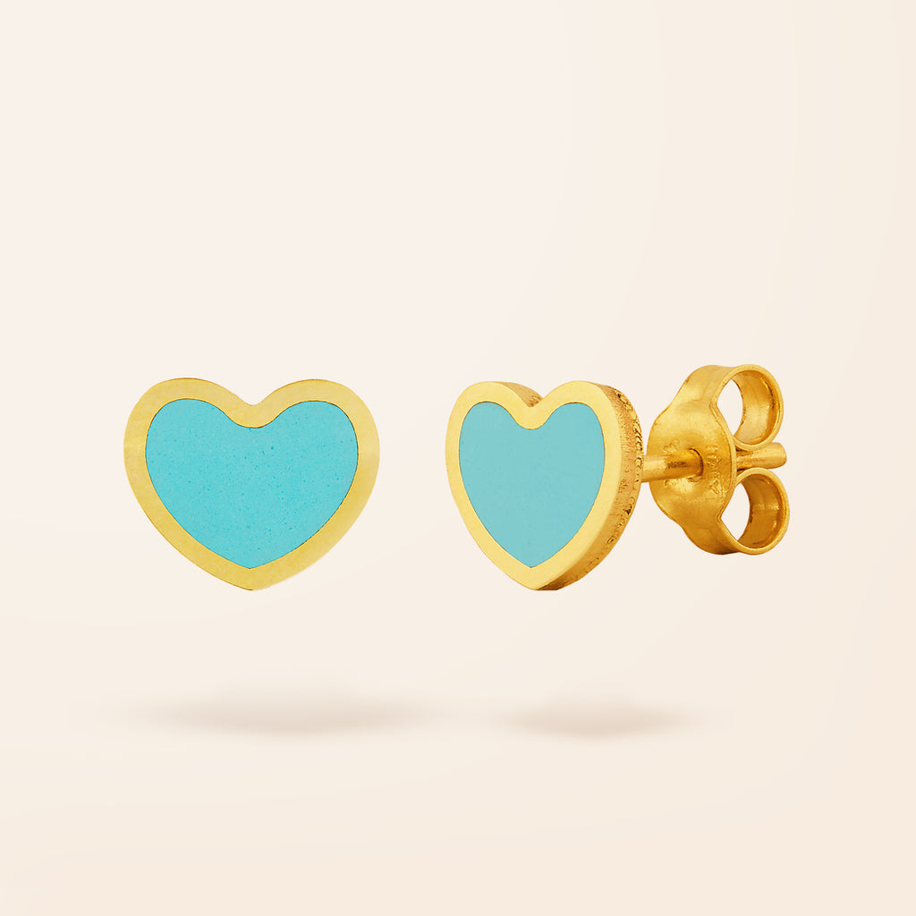 14K Gold Turquoise Inlay Heart Stud Earrings – Van Der Hout Jewelry