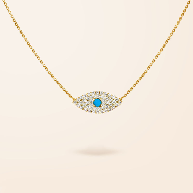 18K Gold Diamond and Turquoise Evil Eye Necklace
