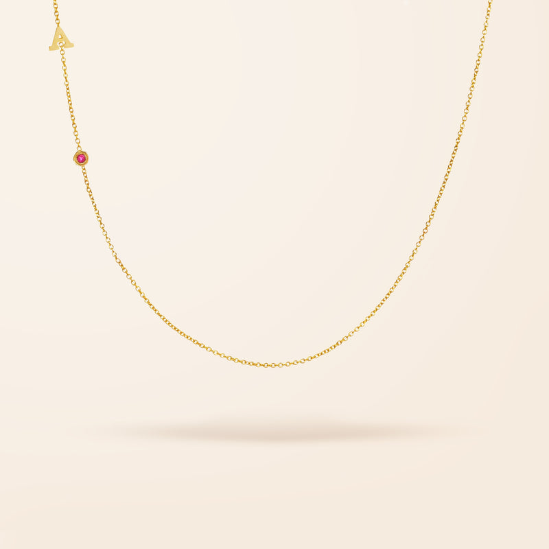 14K Gold One Initial and Birthstone Necklace
