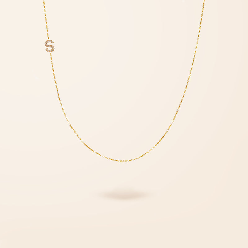 10K Gold One Asymmetrical Diamond Initial Necklace