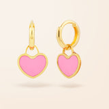 10K Gold Inlay Heart Drop Huggie Earrings