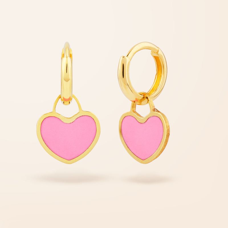 10K Gold Inlay Heart Drop Huggie Earrings