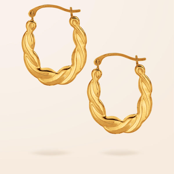 10K Gold Oval Twist Hoop Earrings