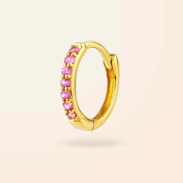 Single 14K Gold Pink Sapphire Huggie Earring