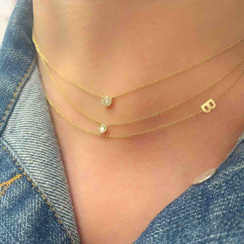 14K Gold One Asymmetrical Mini Initial Necklace
