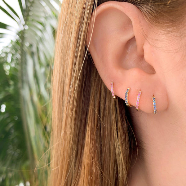 Single 14K Gold Blue Sapphire Huggie Earring