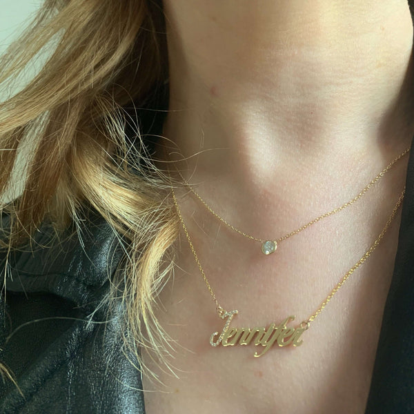 14K Gold Diamond First Letter Name Necklace