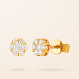 14K Gold Diamond Cluster Stud Earrings