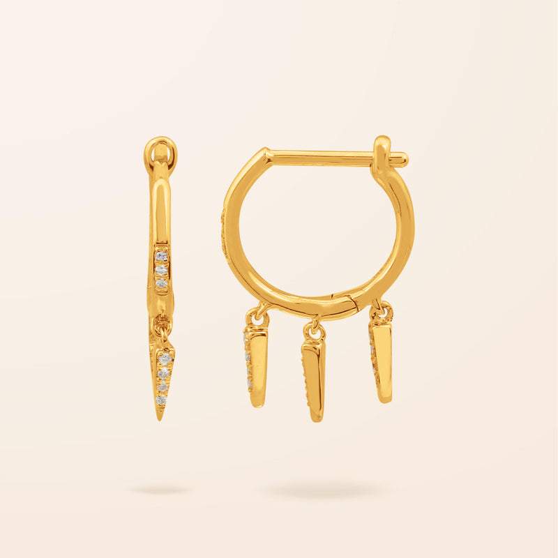 14K Gold Diamond Chandelier Huggie Earrings