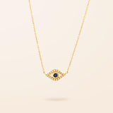 14K Gold Diamond and Sapphire Evil Eye Necklace