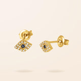 14K Gold Diamond and Sapphire Evil Eye Stud Earrings