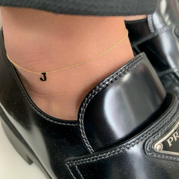 14K Gold One Initial Anklet