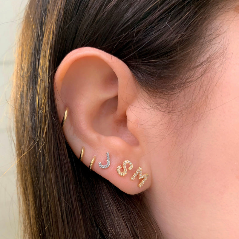 10K Gold Diamond Initial Stud Earring