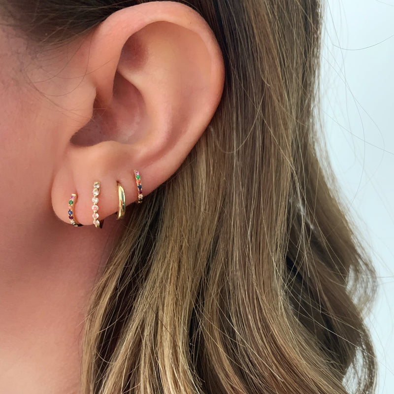 14K Gold Rainbow Gemstone Huggie Earrings