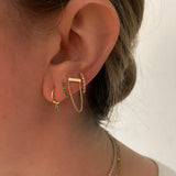 14K Gold Emerald Huggie Earrings